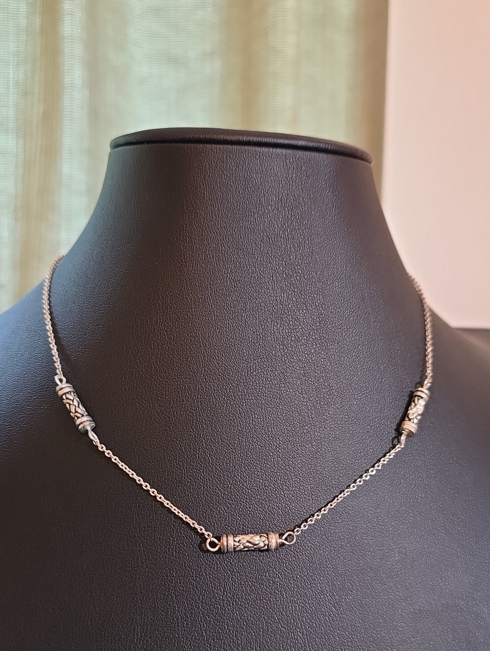 Silver Decorative Tube Bead Necklace - Silver